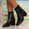 Fashion Liyke New Fashion Cross Lace Up Ankle Boots For Woman Vintage Pointed Toe Low Thick Heels Chelsea Shoe Women Booties Black Brown