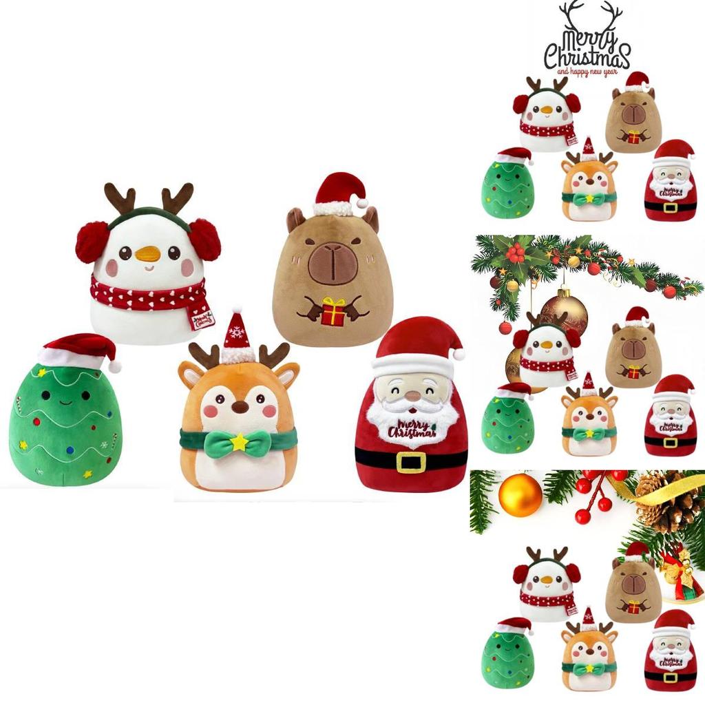 Cute Plush Christmas Reindeer Santa Snowman And Capybara Decorative Cushion Pillow