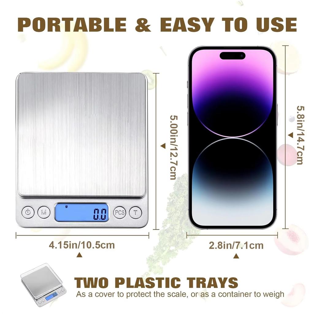 Digitale Lebensmittelwaage mit Gramm und Unzen Küchenwaage mit Tablett Tragbare Mini-Digitalwaage 6 Messmodi mit LCD-Anzeige Y223