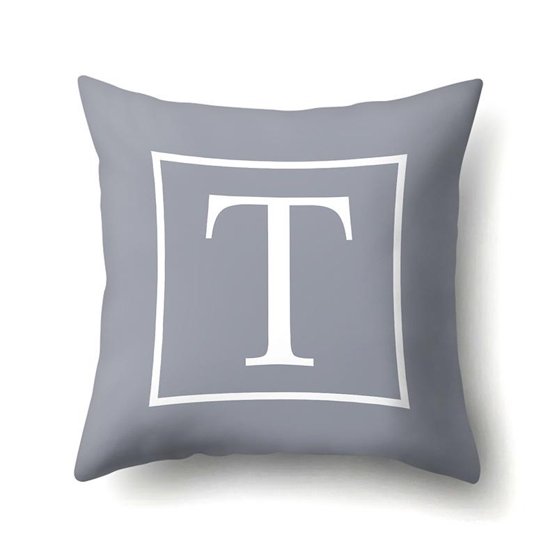 Polyester Pillow Case Gray Base Literary Home Car Decoration 26 English Letter Cushion Car Cushion Cover