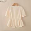 ZANZEA Women Square Collar Summer Short Sleeve Slim Blouse