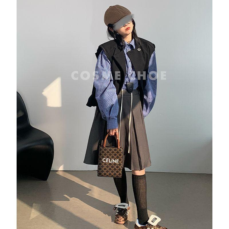 

Miu Fancy Cotton Blend Wide Pleated Skirt 2025 Autumn New Mid Length Long Length over-the-Knee Drawstring High Waist A- line Skirt Classy dark gray S