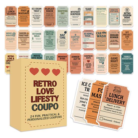 24 Love Coupons Cards Romantic Couple Love Gift Voucher for Valentine's