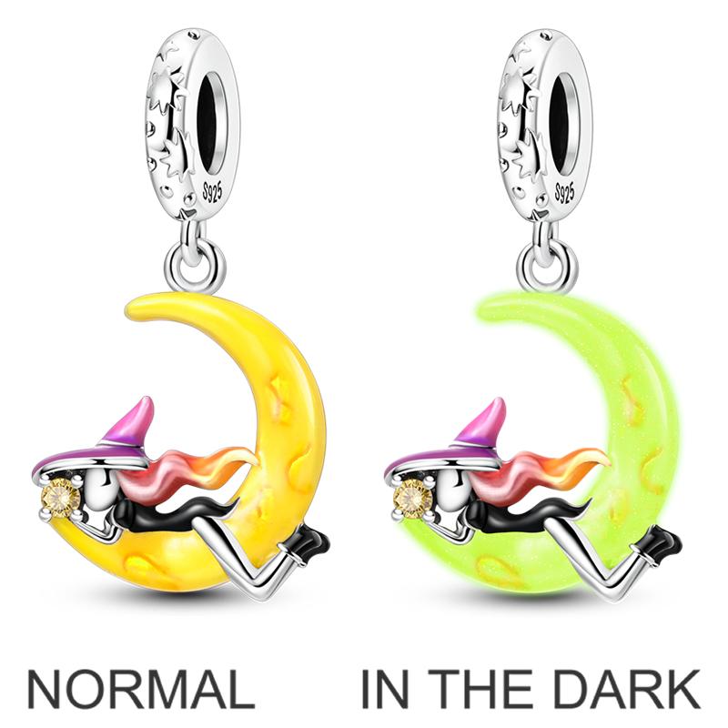 Sparkling Love Charms Bead Original Copper Cz Zircon Moon Pets Dangle Fit Women Bracelets Diy Jewelry Gift