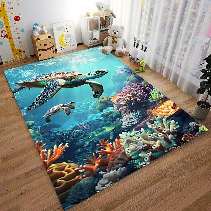 Sea Turtle Underwater Coral Reef Themed Area Rug for Home Decor Suitable for use as an anti-slip for living room bedroom sofas
