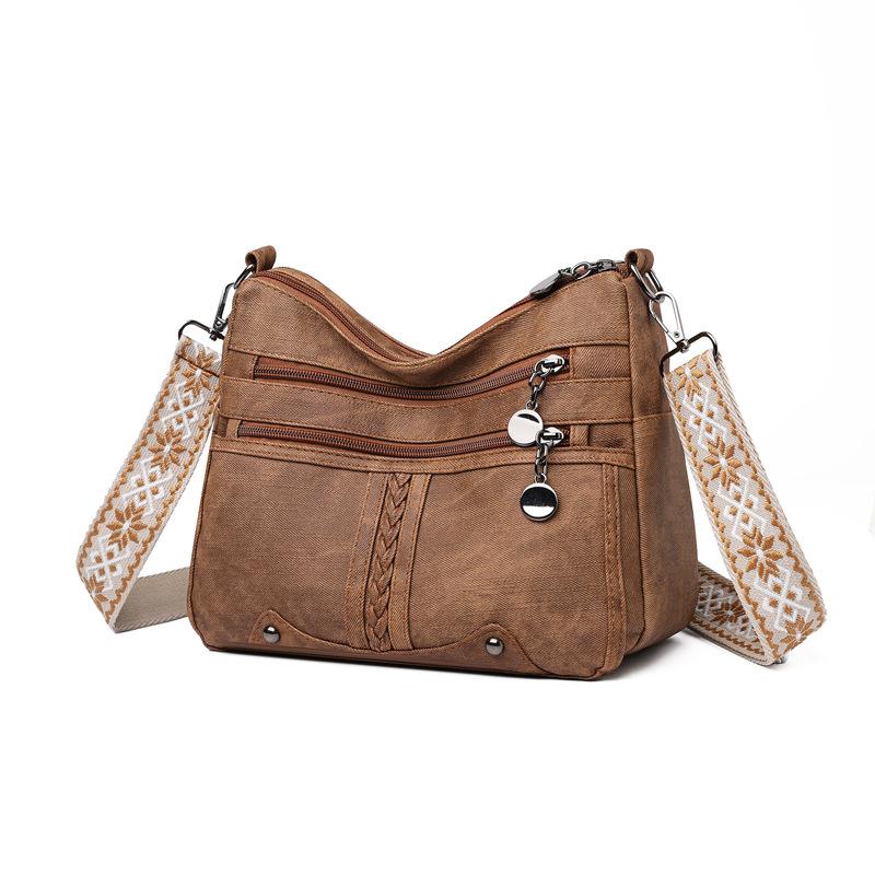 Soft Leather Bag with Large Capacity for Middle-aged and Elderly Mothers, Versatile Multi-layered Women's Crossbody Bag