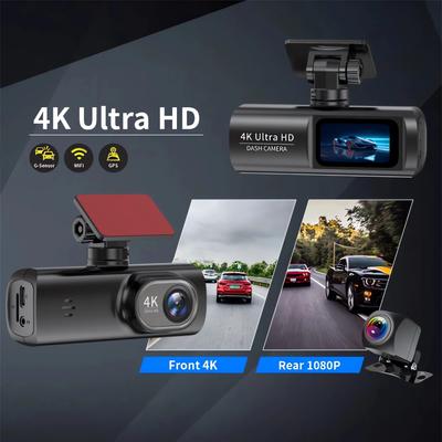 4K HD Dual-Lens Dash Cam, Ultra-Wide Angle Night Vision, Front and Rear Dual Recording Cameras, WIFI, Car GPS