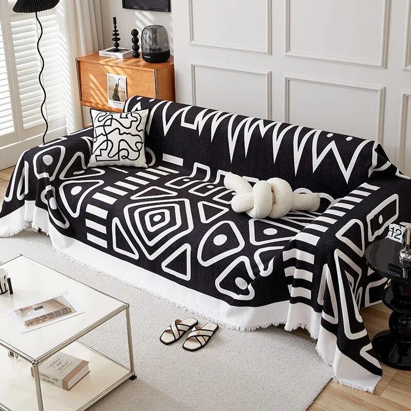 Geometric Printed Sofa Blanket Chenille One-piece Type Sofa Towel Dustproof Anti-scratch Living Room Multipurpose Sofa Towel