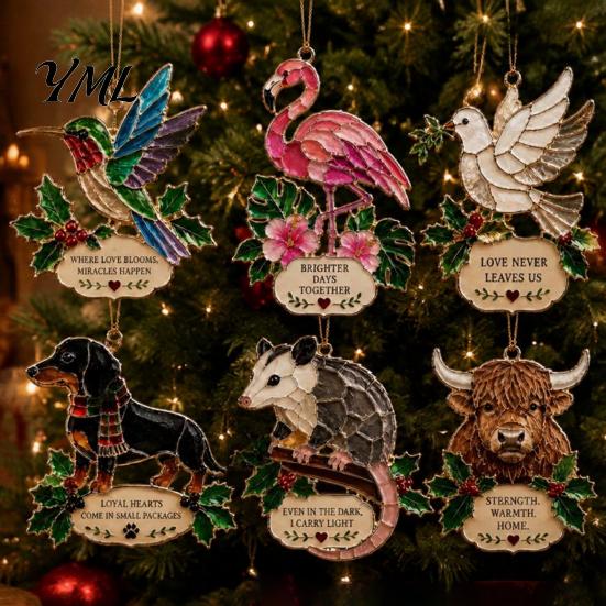 Decorative Ornaments for Fireplace Faux Stained Glass Christmas Ornaments, 2D Hummingbird Dachshund Highland Cow Tree Hanging Decorations Decoration