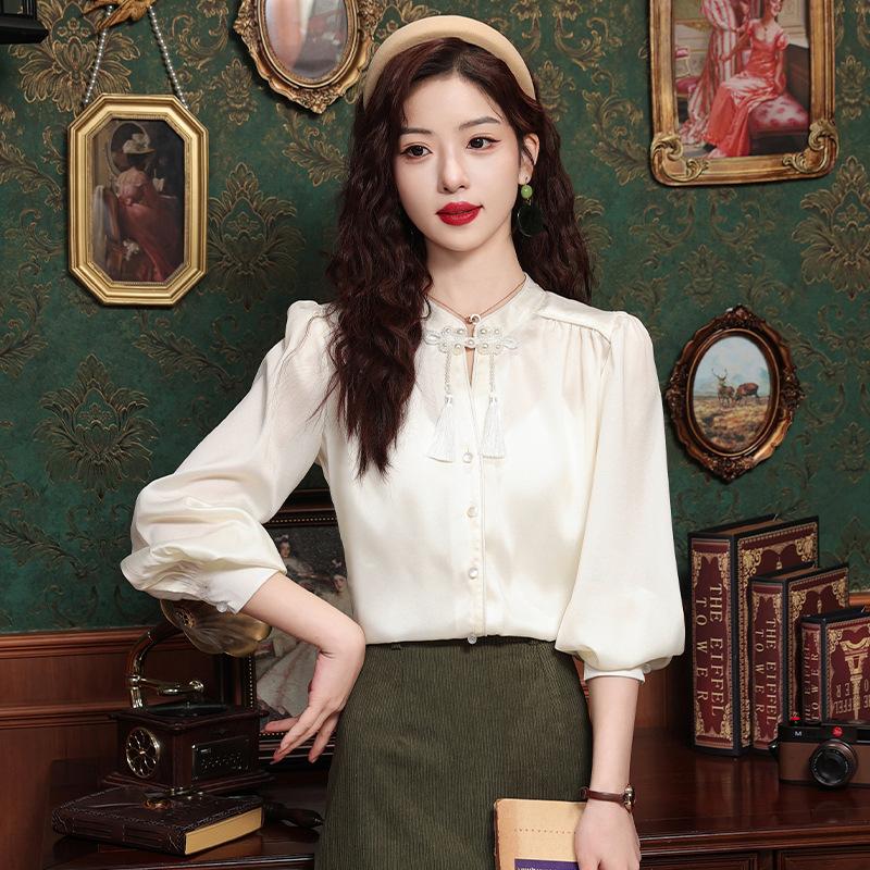 

Шифоновая рубашка, женская весенне-летняя винтажная рубашка с кисточками и пуговицами, маленькая рубашка премиум-класса, топы 2XL