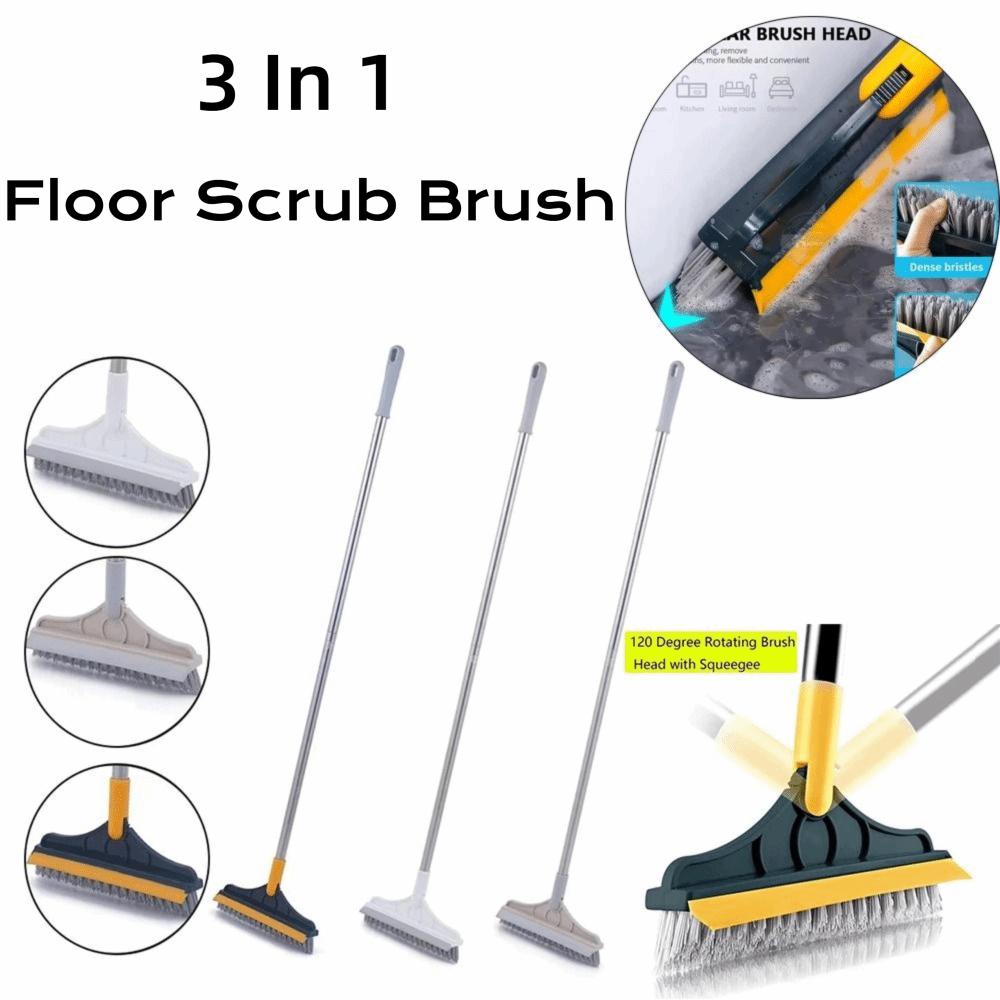Multifunctional 3 In 1 Floor Scrub Brush Removable Wiper Long Handle Windows Squeegee Rotating Crevice Brush Tile Cleaning