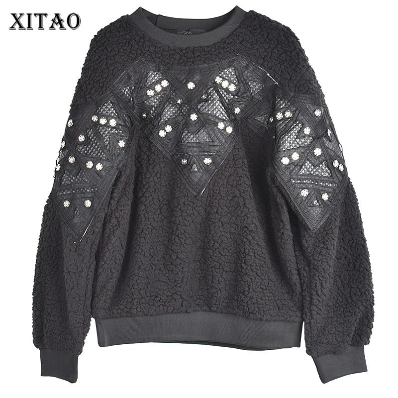 

XITAO модные лоскутные черные свободные повседневные толстовки с круглым вырезом WS2129