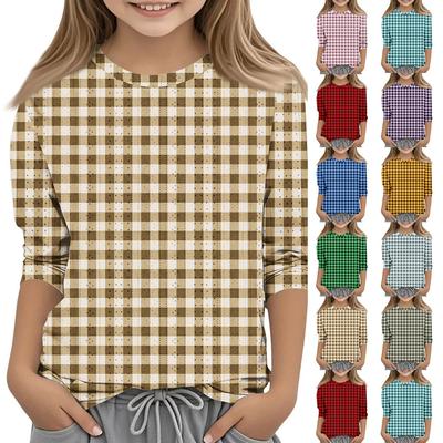 Tričká s potlačou pre dievčatá 5-16 rokov, okrúhly výstrih, 3/4 rukávy, trendy topy, outfity, tričká
