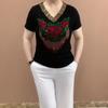 Summer Casual Fashion Diamons Short Sleeve T-shirt Women Slim All-match Pullover Tee Women Harajuku Y2K Street Wear V-neck Top