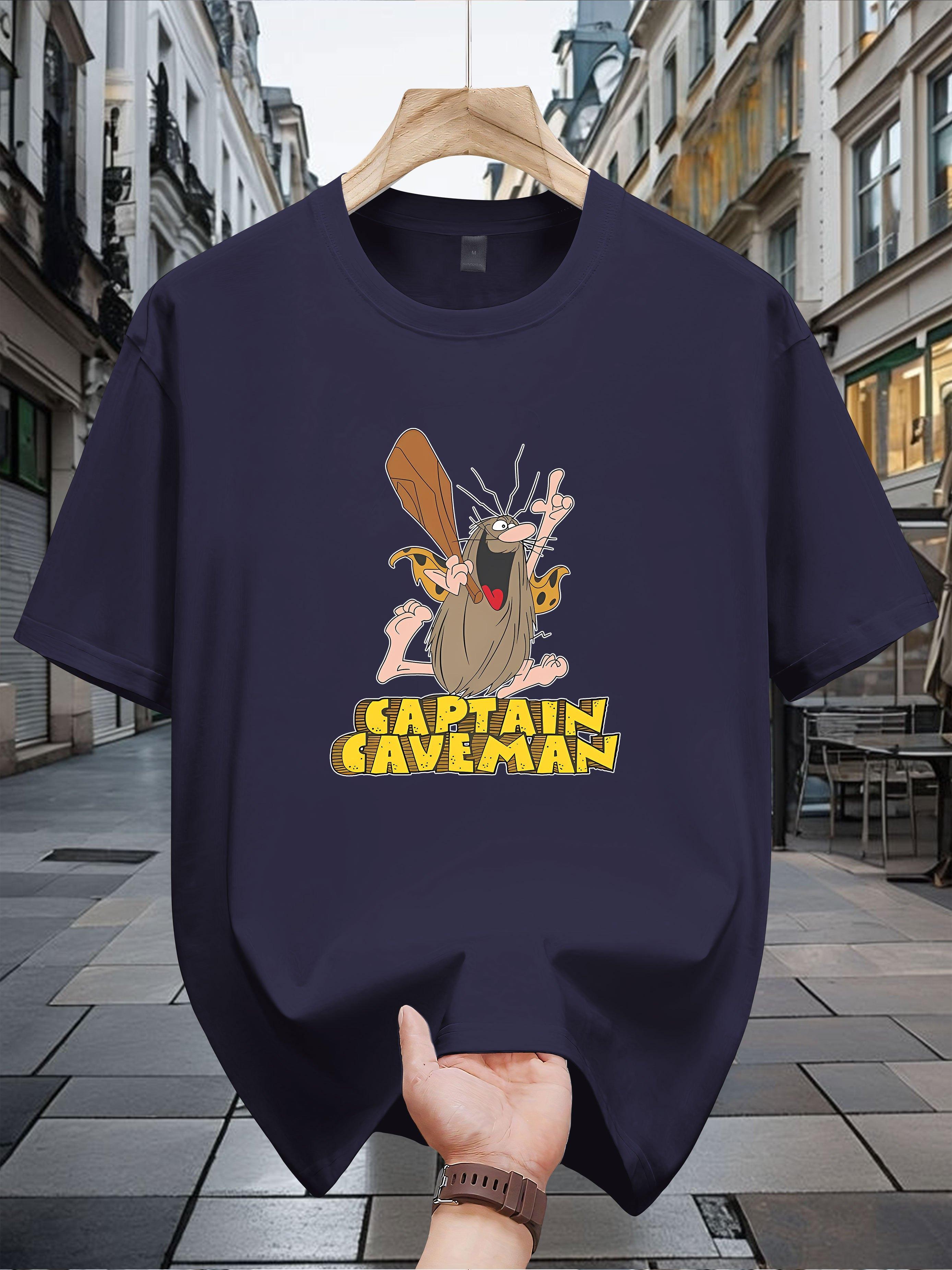 T-shirt with Captain Caveman Graphic Print - Regular Fit Casual Summer Tee XL