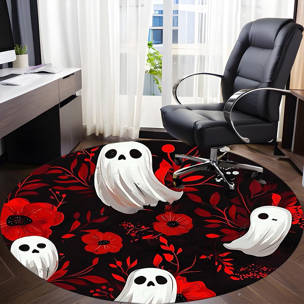 1pc Ghost Floral Pattern Chair Carpet for Office, Round Non Slip Durable Large Size Office Carpet, Suitable for Office