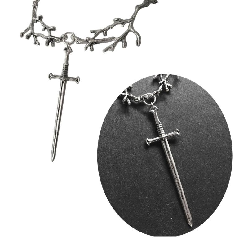 Punk Sword-Pendant Necklace Gothic Tree Branch Chain Sword-Hip Hop Silver Y2k Necklace Jewelry Medieval-Ornament Gifts