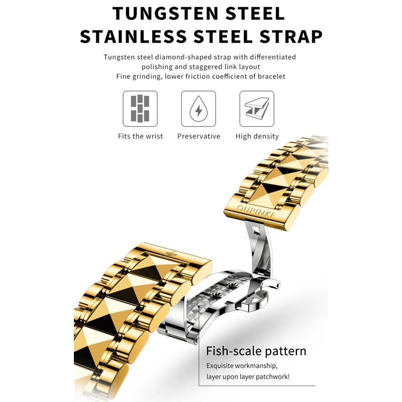 OUPINKE Zegarek męski Automatyczny zegarek mechaniczny Stal nierdzewna Biznesowy podwójny kalendarz Zegarek anty-wysokiej klasy