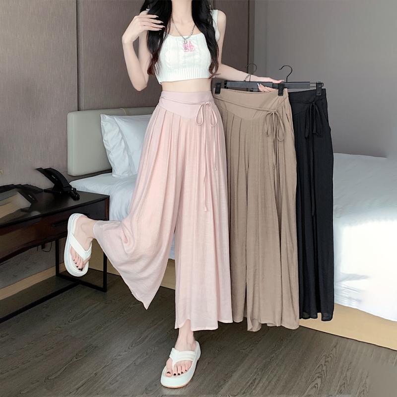 

Повседневные плиссированные брюки с широкими штанинами Женщины Летний ремешок Мешковатые брюки с высокой талией Женская корейская мода Простой Всематчевый черный