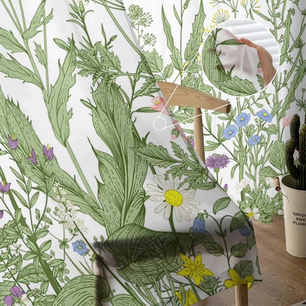 Vintage Kruidenplant Bloem Doorzichtige Gordijnen voor Slaapkamer Woonkamer Decoratie Raambekleding Keukengordijn Panelen