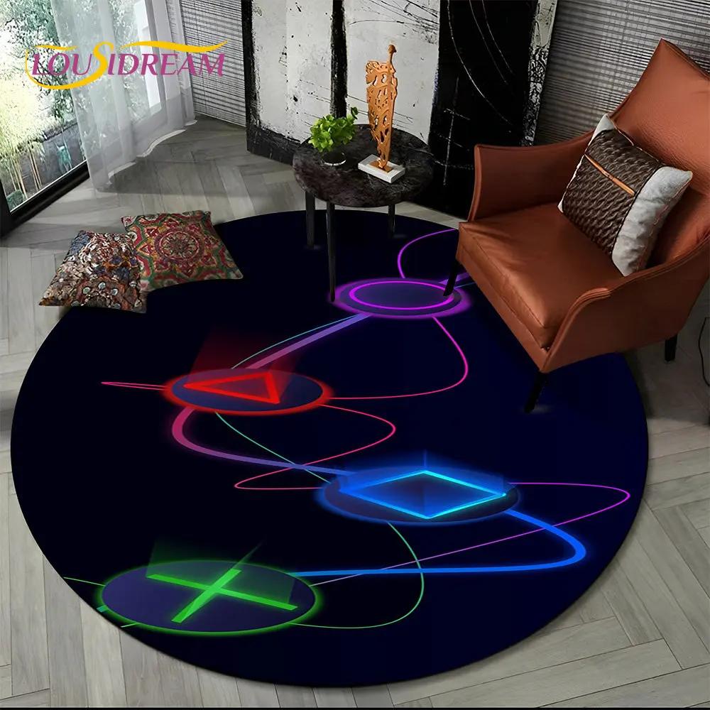 Cartoon Gamer Game Controller Round Area Rug,Circle Carpet Rug for Living Room Children's Bedroom Sofa Decor,Non slip Floor Mat