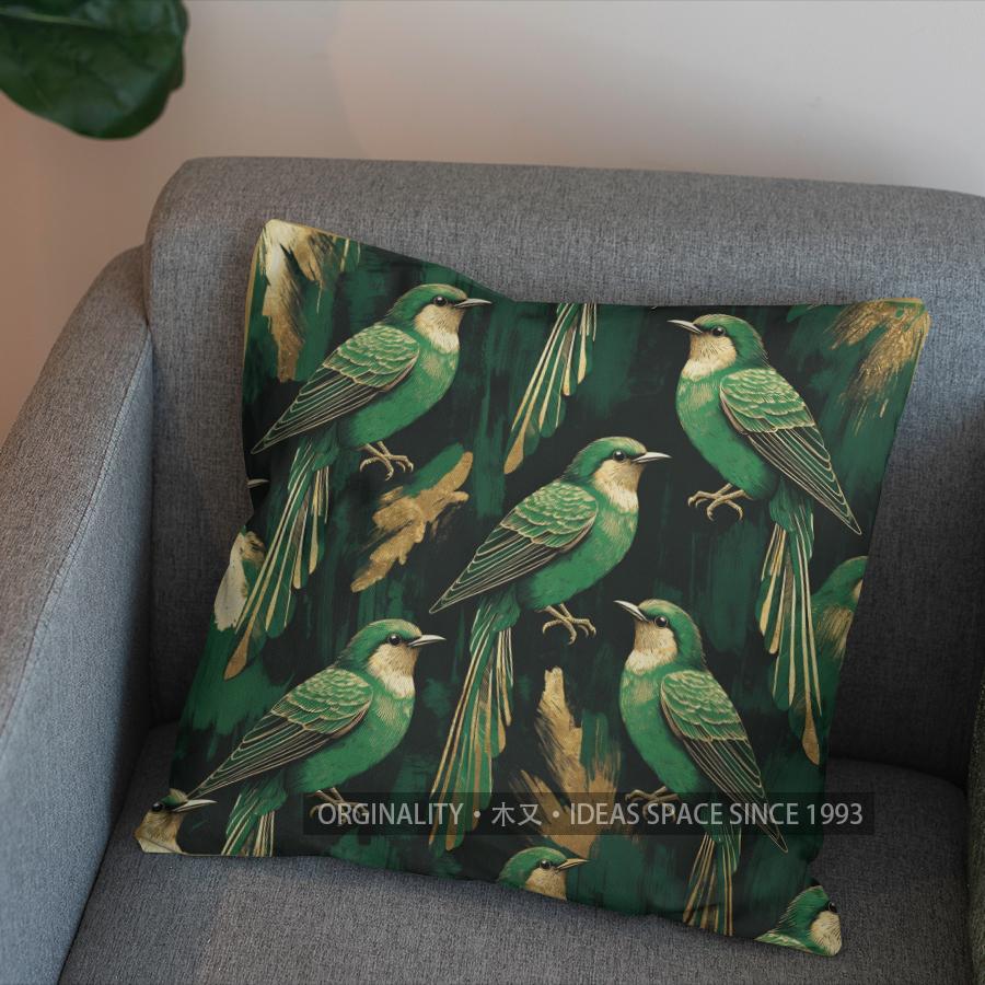 2D Enchanted Birds Pattern Decorative Pillow Cover Pattern Cushion Cover Suitable For Sofa Bedroom Car Pillow Cover