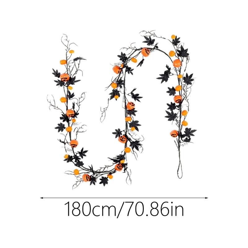 Artificial Leaf Vine Hanging Maple Leaf Vine with Artificial Pumpkins Halloween Party Decoration for Door Wall, 5.9Feet