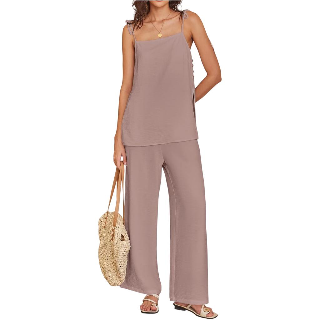 Women's Casual Summer Cotton And Linen Fashion Thin Shoulder Strap Vest Pants Set