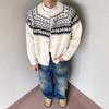 Fair Isle Crew Neck Cardigan Sweater Unisex Knit Jacquard Coat Autumn Winter New Arrival Loose Raglan Long Sleeve Top