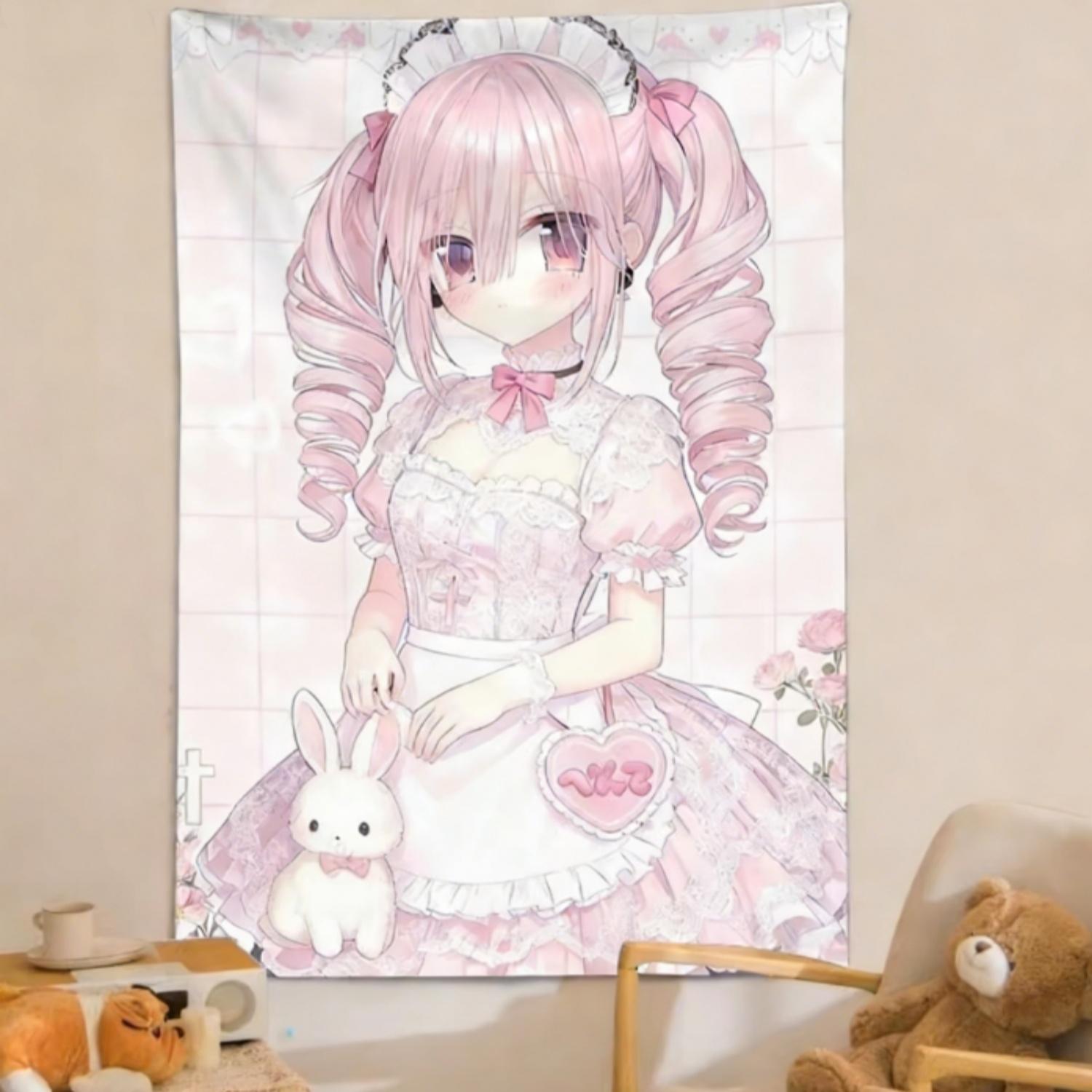 

Kawaii Pink Girl Tapestry High Quality Multi Size Flat Print for Bedroom Dorm Living Room Wall Decor Gift 74x94cm(29x37in)