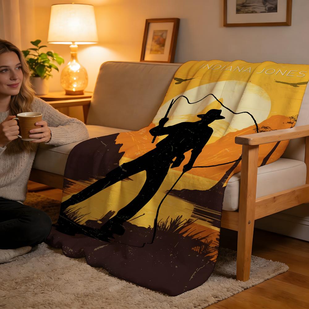 Throw High-Density Short Plush Blanket For Sofa Nap Air-Conditioned Room Soft Skin-Friendly Indiana Jones 75x90cm