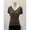 Retro V-Neck Short Sleeve T-Shirt - Women's Spring/Summer Basic Slim Mid-Length Top