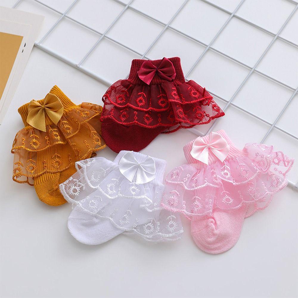 Thin Baby Girls Lace Socks Super Soft Princess Dress Socks Spring & Summer Infant Bow Socks