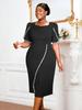 Storlek Dam Pärlbeströdd Puffärmad Fyrkantig Halsringning Elegant Bodycon-klänning