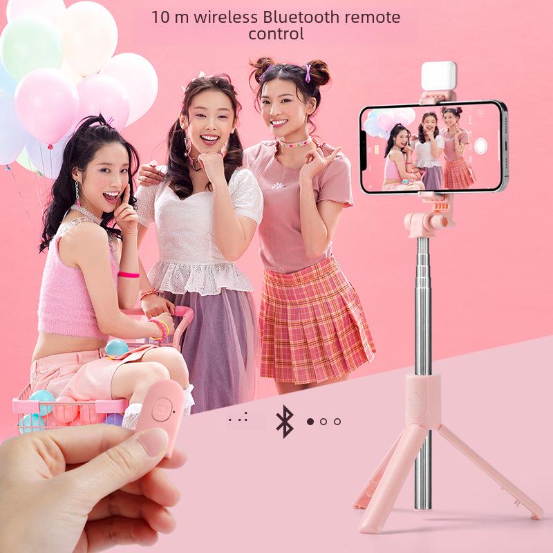 Bluetooth Selfie Stick with Integrated Beauty Fill Light, Remote Control, and Live Streaming Desktop Tripod