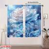 2 Pcs 2D Winter Christmas Curtains – Blue Icy Lake with Roses Print Polyester for Bedroom & Living Room Decor