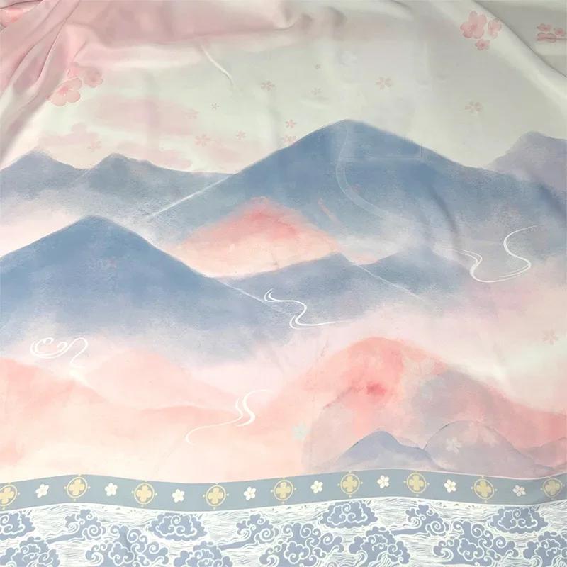 

Chiffon Fabric Chinese Landscape Printing Translucent Ancient Style Hanfu Linen Cloth for Costume Dance Dress Cloth Sewing Diy 100X150cm