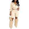 Women's European Hooded Leather Jacket & Shorts Set - Long Sleeve Casual Autumn/Winter Fashion Outerwear.