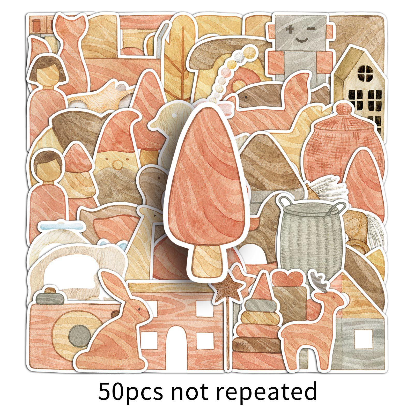 50 Wooden Doodle Cartoon Stickers for Kids - Reward Decoration for Water Bottles, Phones, and Stationery