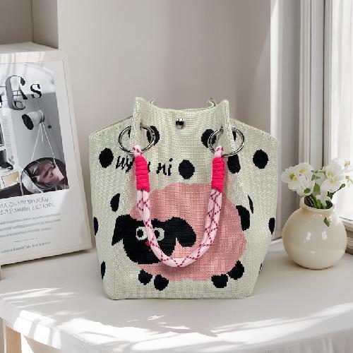 Women Knitted Bucket Tote Bag Large Capacity Versatile Handbag For Work Travel Lunch Storage