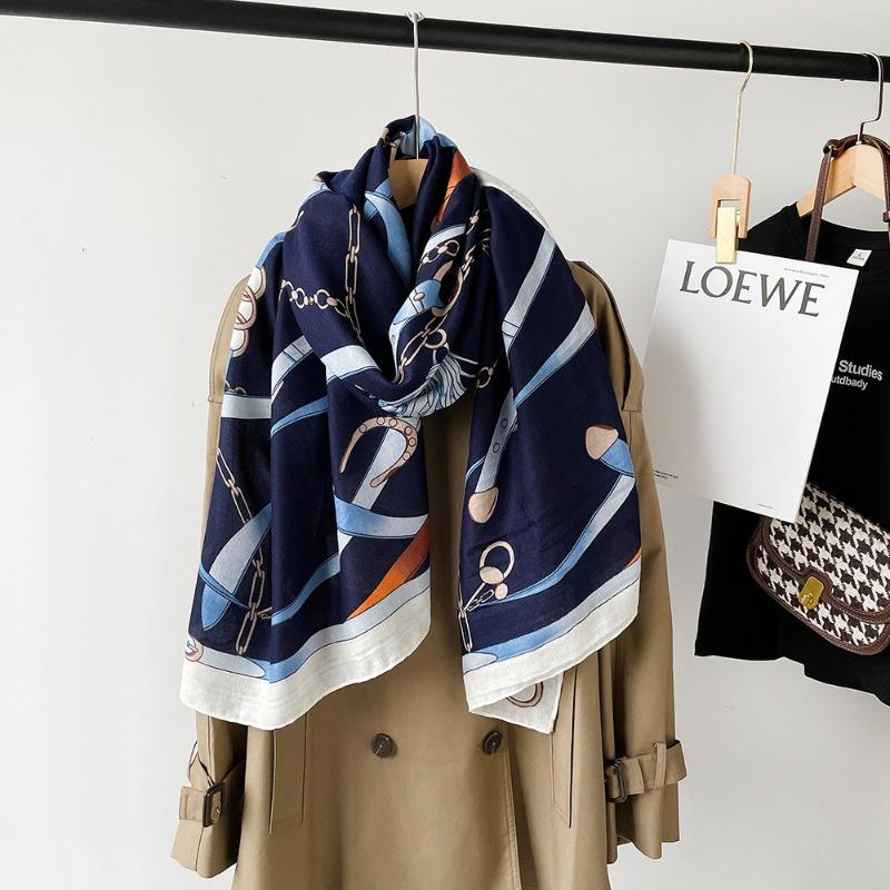 New cotton and linen scarf women's autumn high-end sense conch pattern silk scarf soft thin shawl headscarf