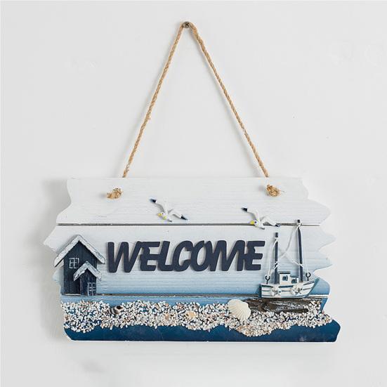 Coastal Welcome Sign Summer Ocean Beach Door Hanger with Hemp Rope Nautical Theme Wooden Hanging Plaque for Front Door Porch Home Wall Decor