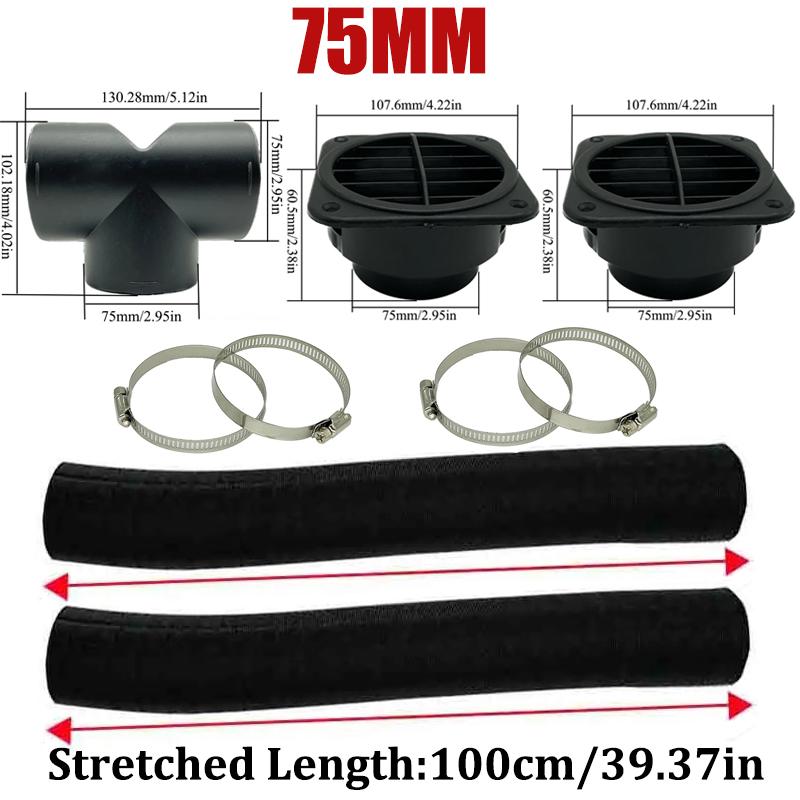 42mm 60mm 75mm 90mm Car Air Diesel Parking Heater 2x Air Outlet Vent + T/YPiece + Duct Pipe + 2x Clamps For Webasto Eberspacher