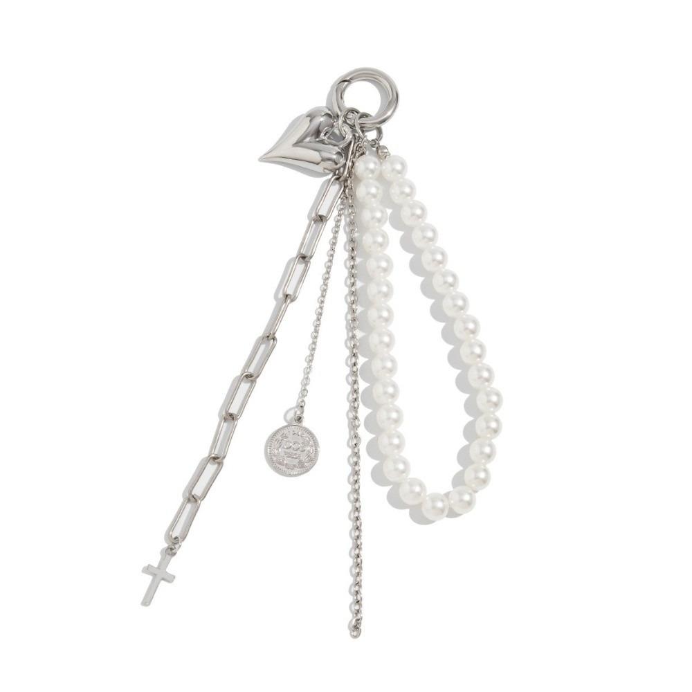 

Metal Pearl Beadeds Keychain Star Rivet Peach Heart Key Ring Gifts Chain Bag Pendant Punk Style Style C