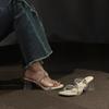 Popular women's shoes summer new sandals women's medium heel crystal heel high heel thick heel two wear rhinestones outside wear cool slippers