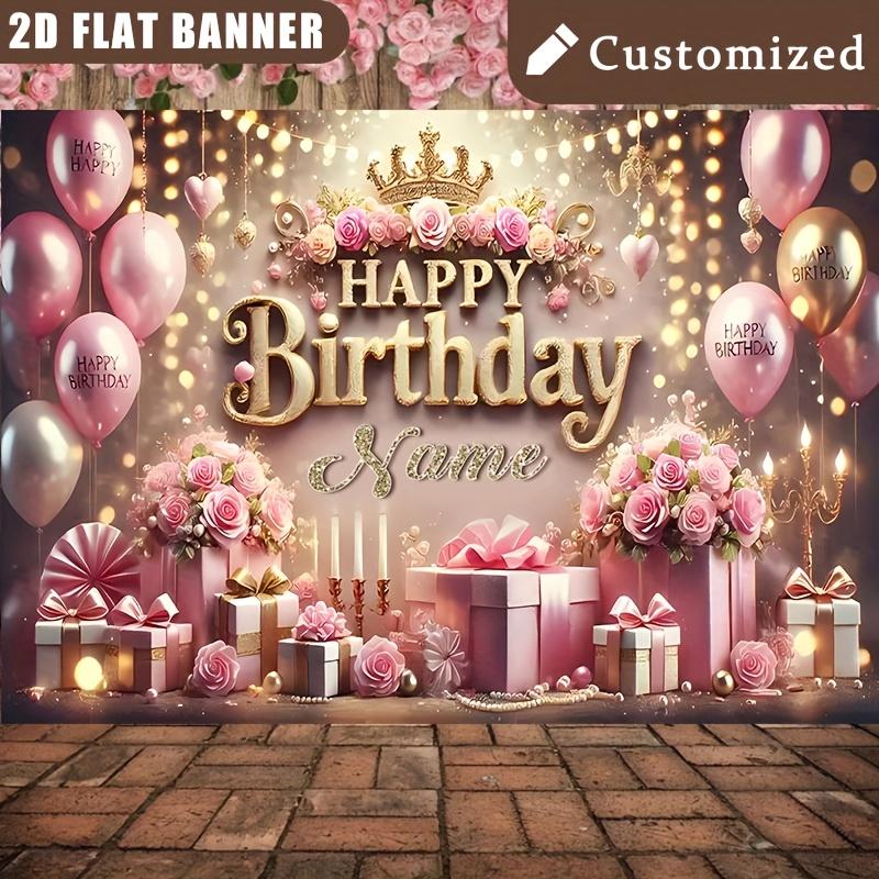 2D flat banner, 1pc romantic rose crown design theme personalized birthday customized poster