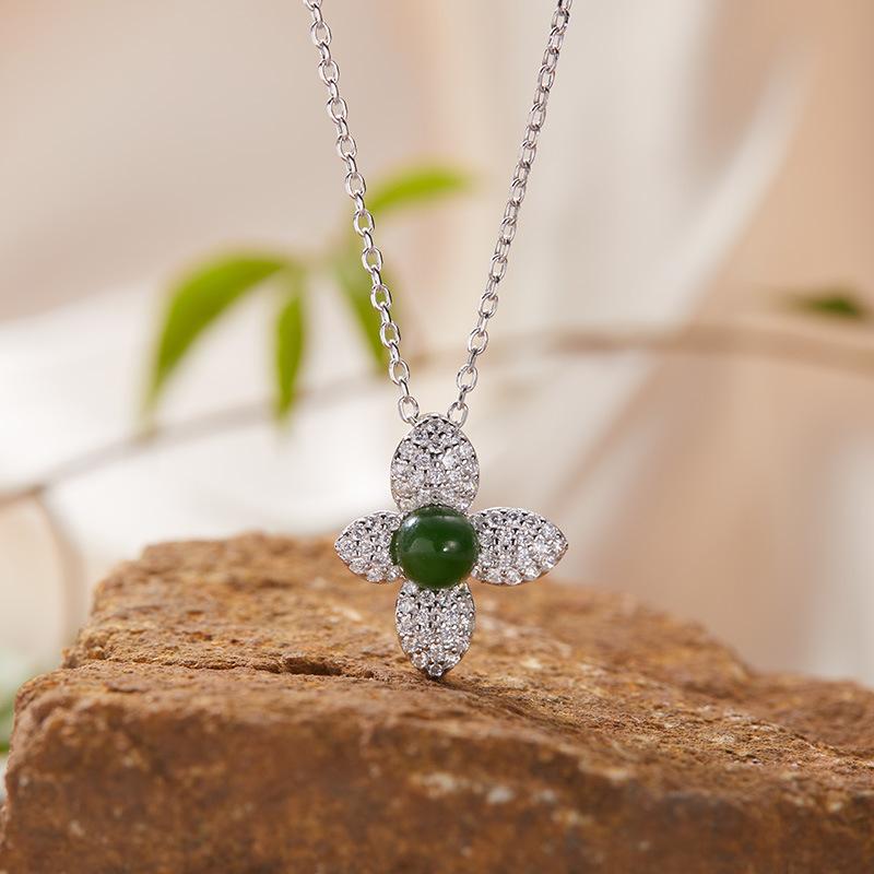 S925 Sterling Silver Natural Colored Treasure Necklace Flower Pendant Women'S Japan And Korea Small Fresh Set Simple And Sweet Collarbone Chain