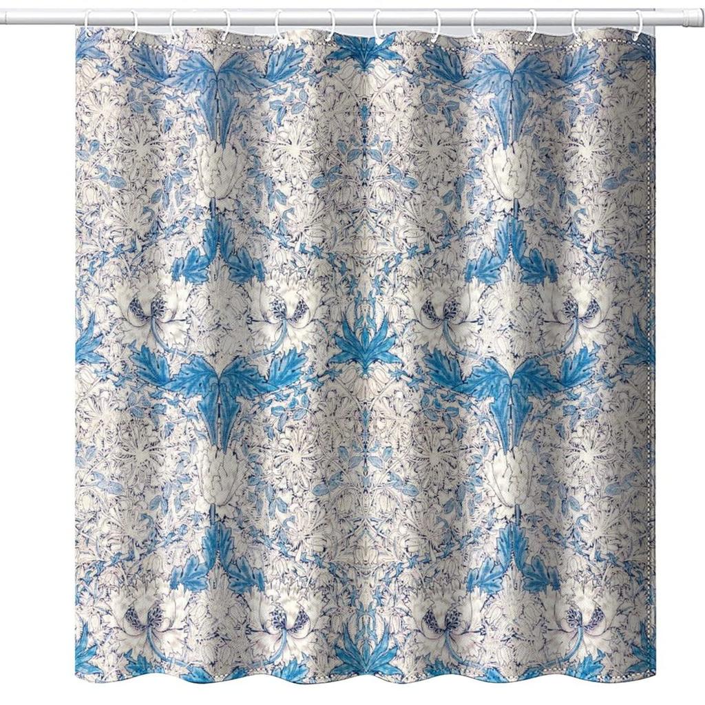 William Morris Vintage Garden Art Floral Shower Curtain, Heavy Weight Fabric, Washable Bath Curtains for Bathroom