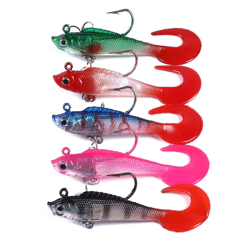 Lead-Wrapped Fish Luya Bait Curling Tail Fake Bait 7Cm9G Lead Head Hook Curling Tail Soft Bait Outdoor Bait