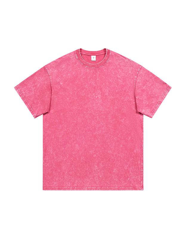 240G Heavyweight Pure Cotton Washed Vintage Retro T-Shirt, Unisex Round Neck Short Sleeve 3XL розовый